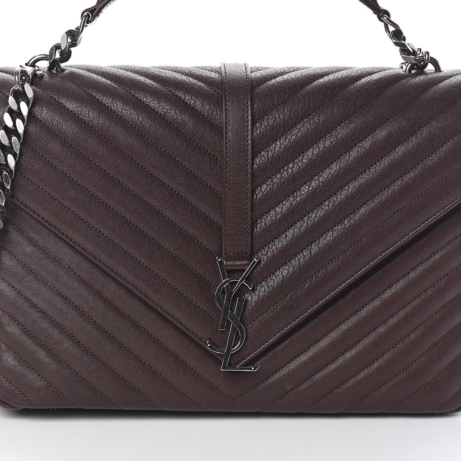 Saint Laurent Sheepskin Matelasse Chevron Monogram Large College Satchel Amaranto 7 of 9