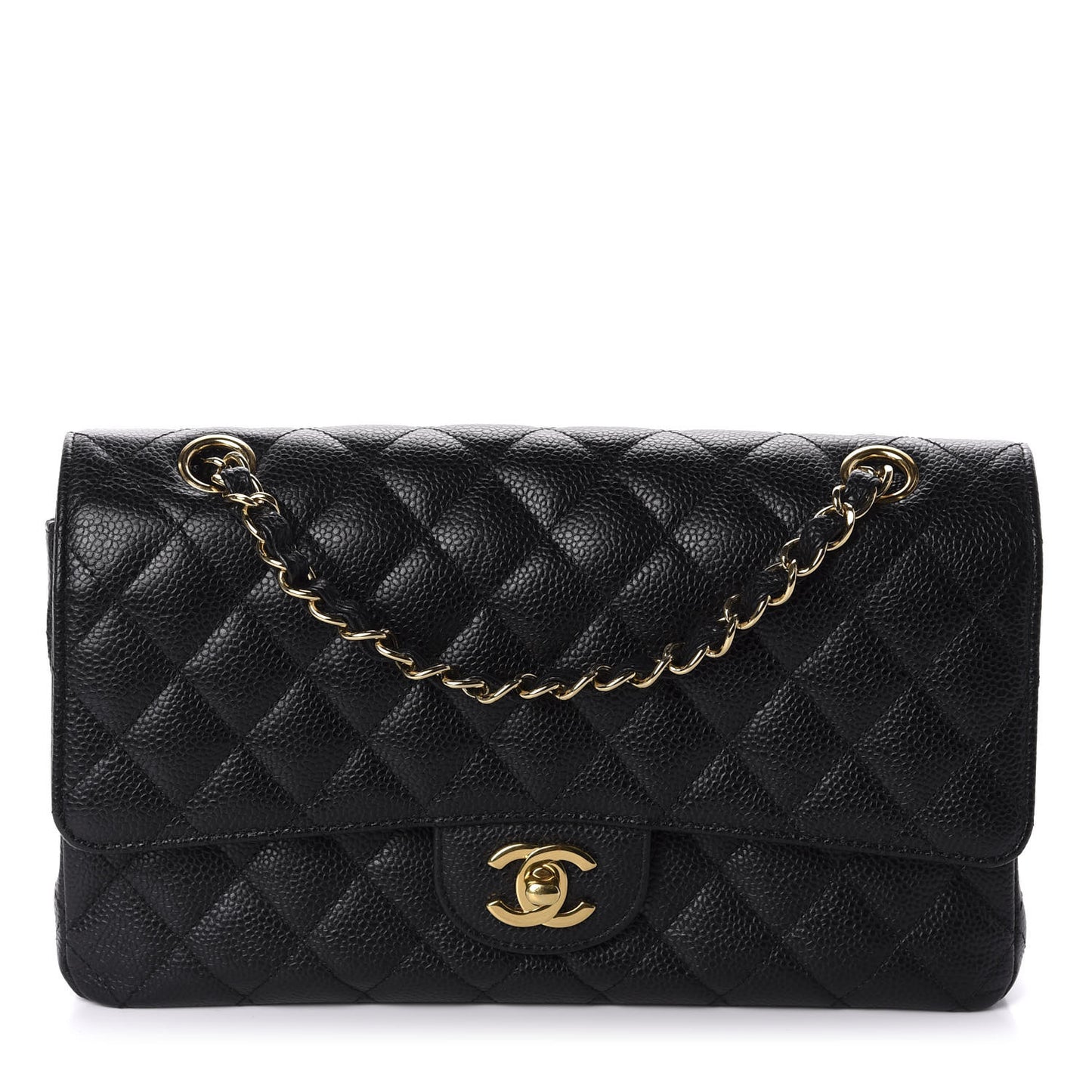 Caviar Quilted Medium Double Flap Black