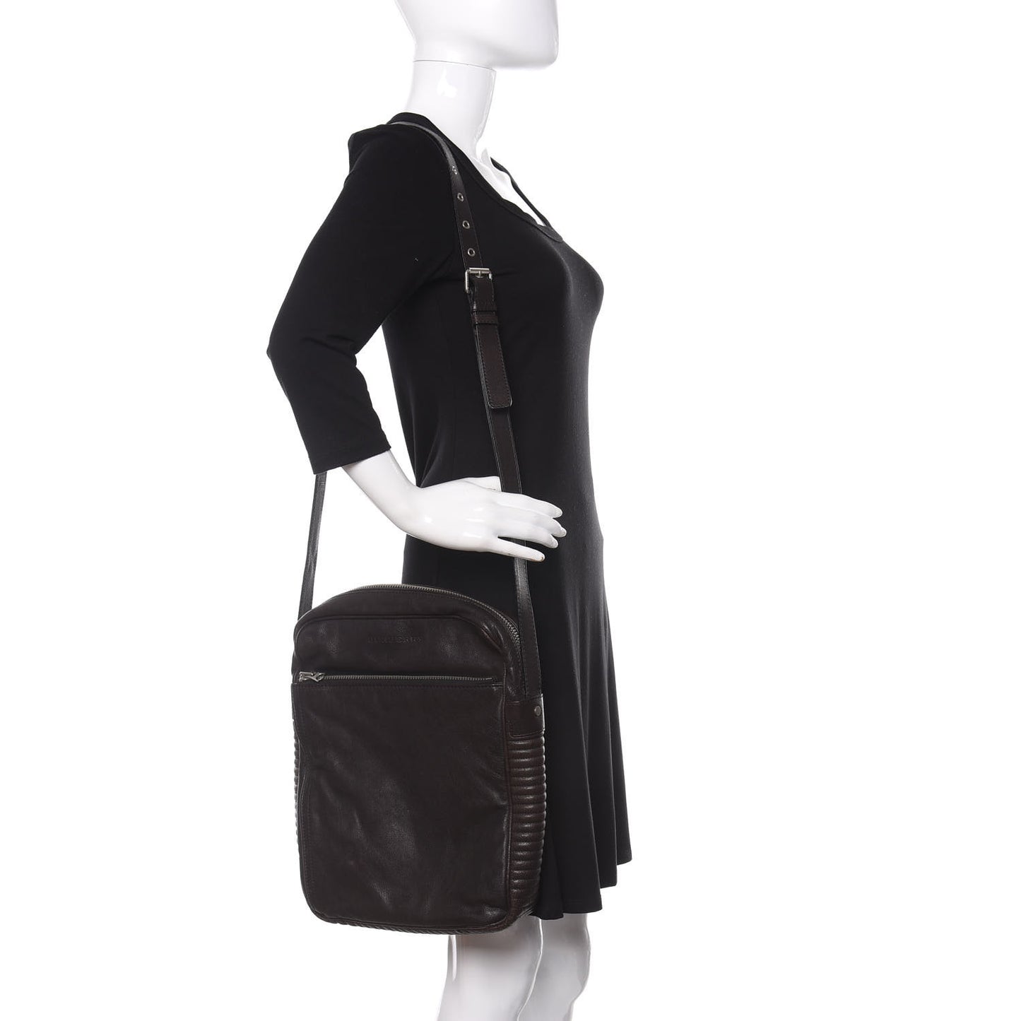 Grained Calfskin Crossbody Bag Black Brown