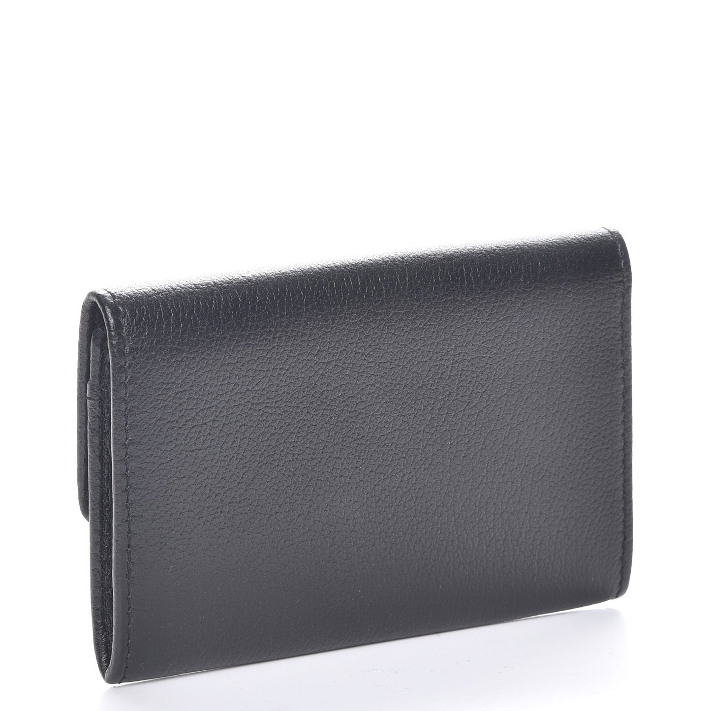 Goatskin Embossed Camellia Flap Card Holder Black