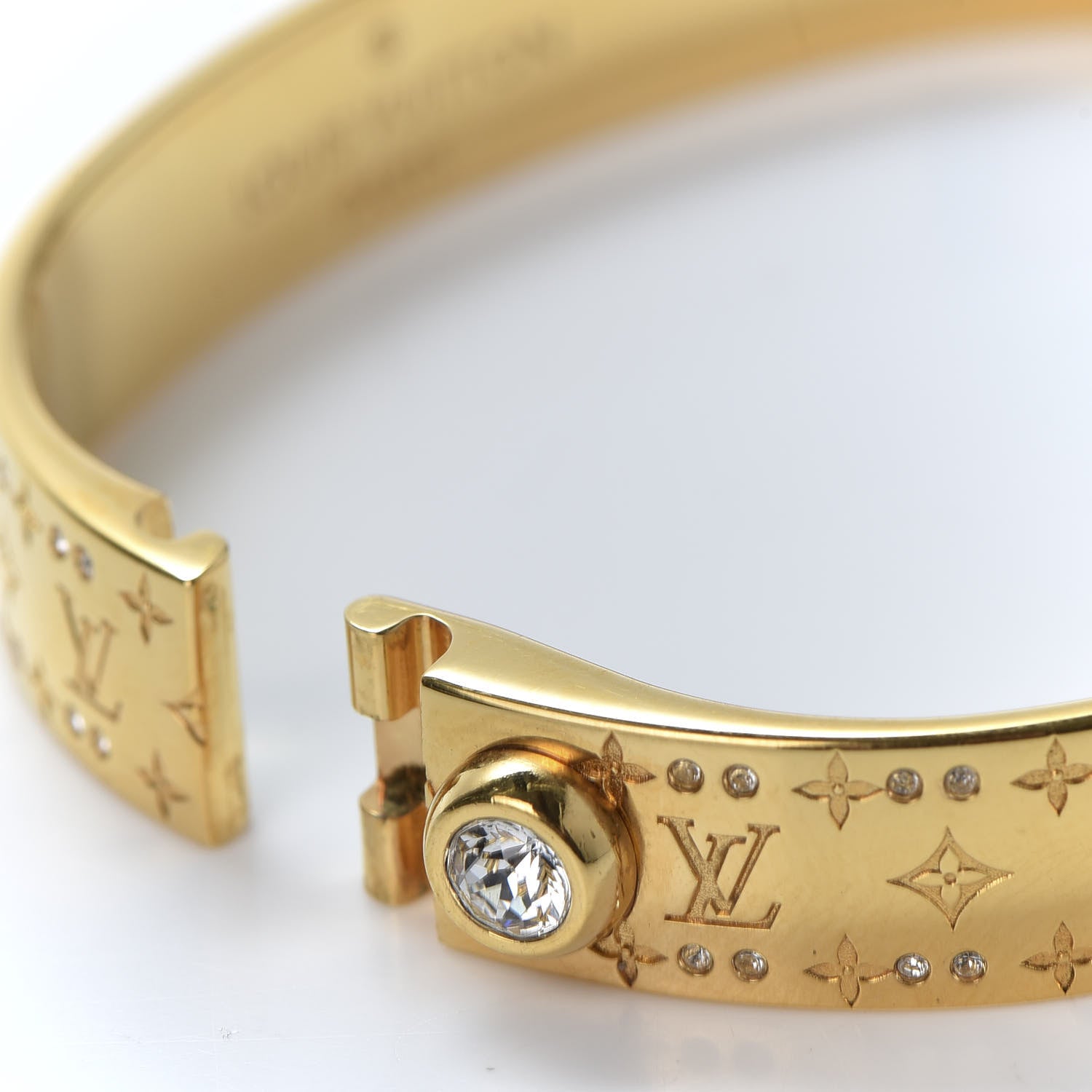 Louis Vuitton Brass Crystal Monogram Nanogram Strass Cuff M Gold 3 of 6
