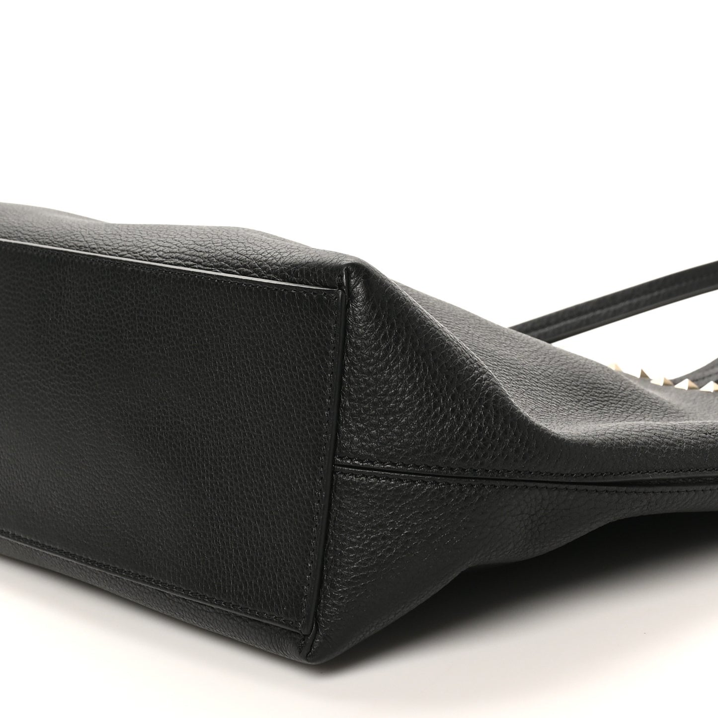 Grained Calfskin Rockstud Shoulder Tote Black