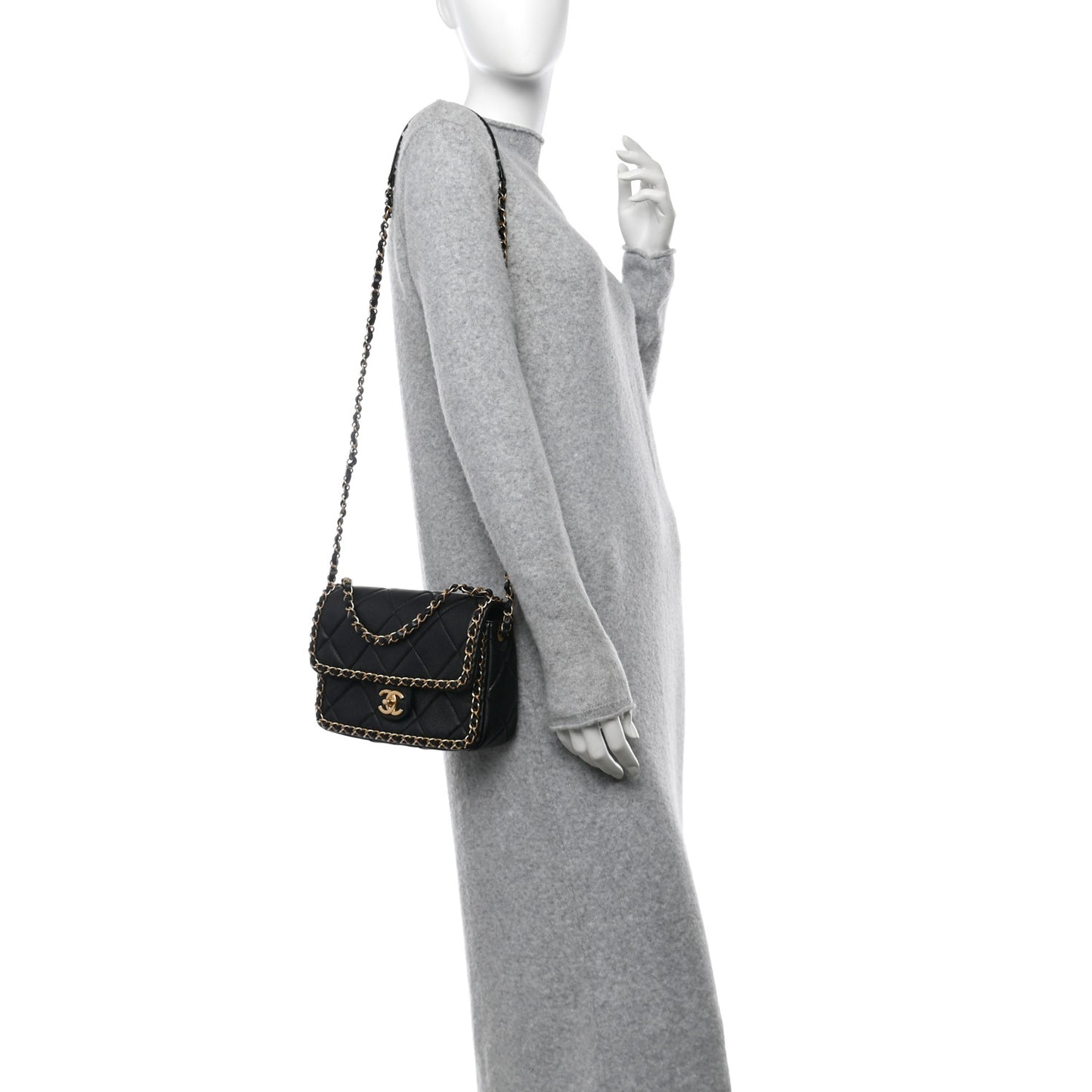 Lambskin Small Chain Around Top Handle Flap  Black