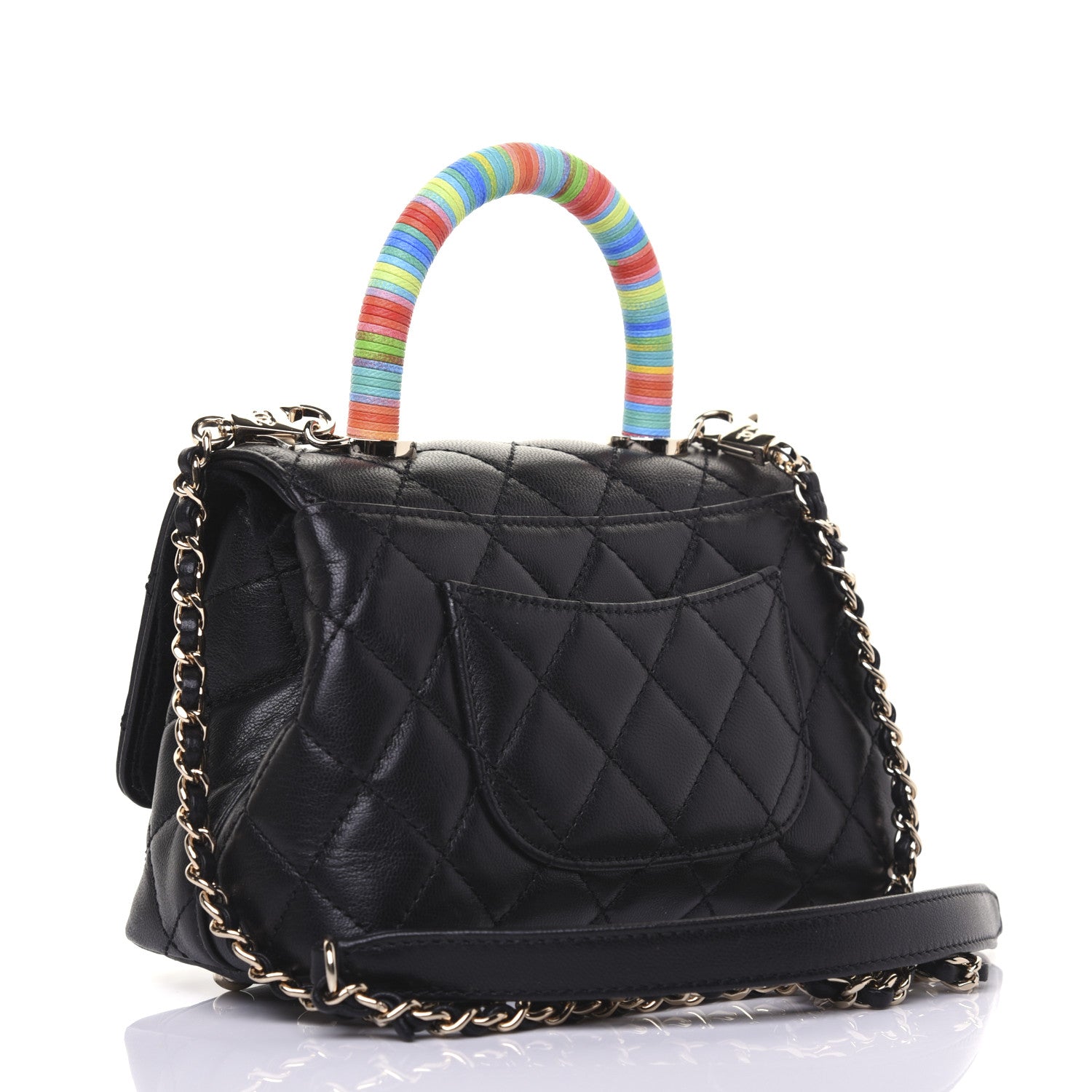 Chanel Goatskin Quilted Rainbow Extra Mini Coco Handle Flap Black 3 of 18