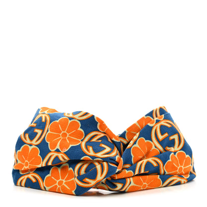 Gucci Cotton Knit Elastic Floral Headband M Sapphire Orange 1 of 5