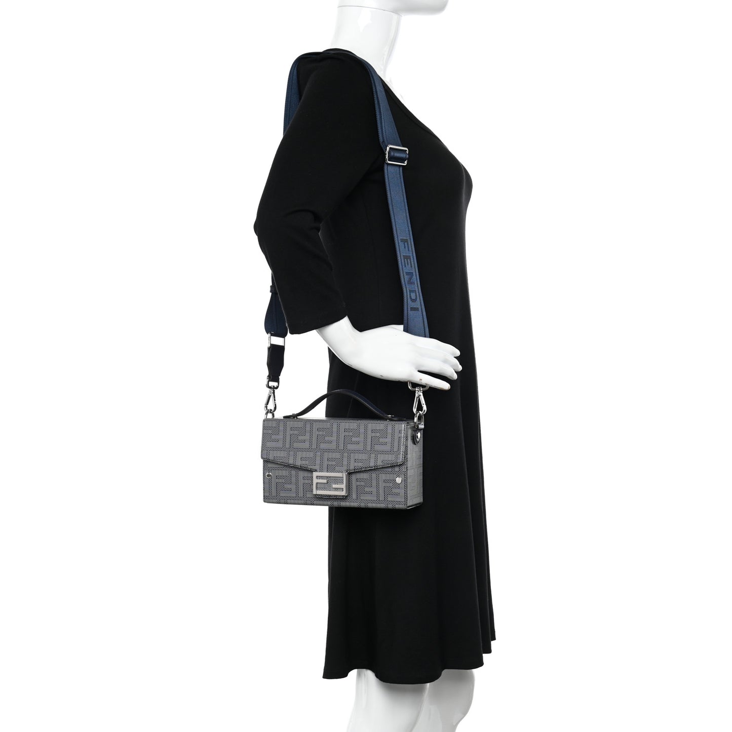 Vitello King FF Lines Embossed Bi-Color Baguette Soft Trunk Ghiaia Blue Mirto