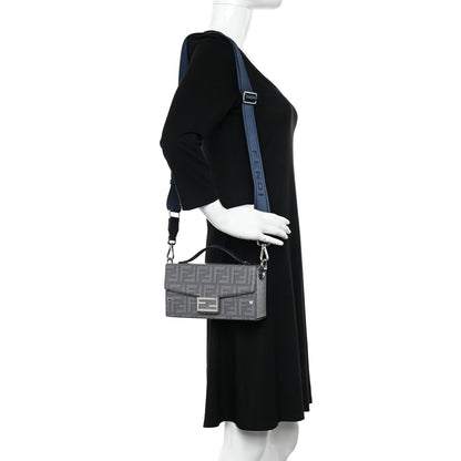 Fendi Vitello King FF Lines Embossed Bi-Color Baguette Soft Trunk Ghiaia Blue Mirto 2 of 9