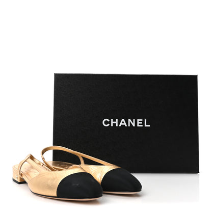 Chanel Goatskin Grosgrain Cap Toe CC Slingback Sandals 36 Dark Gold Black 10 of 10