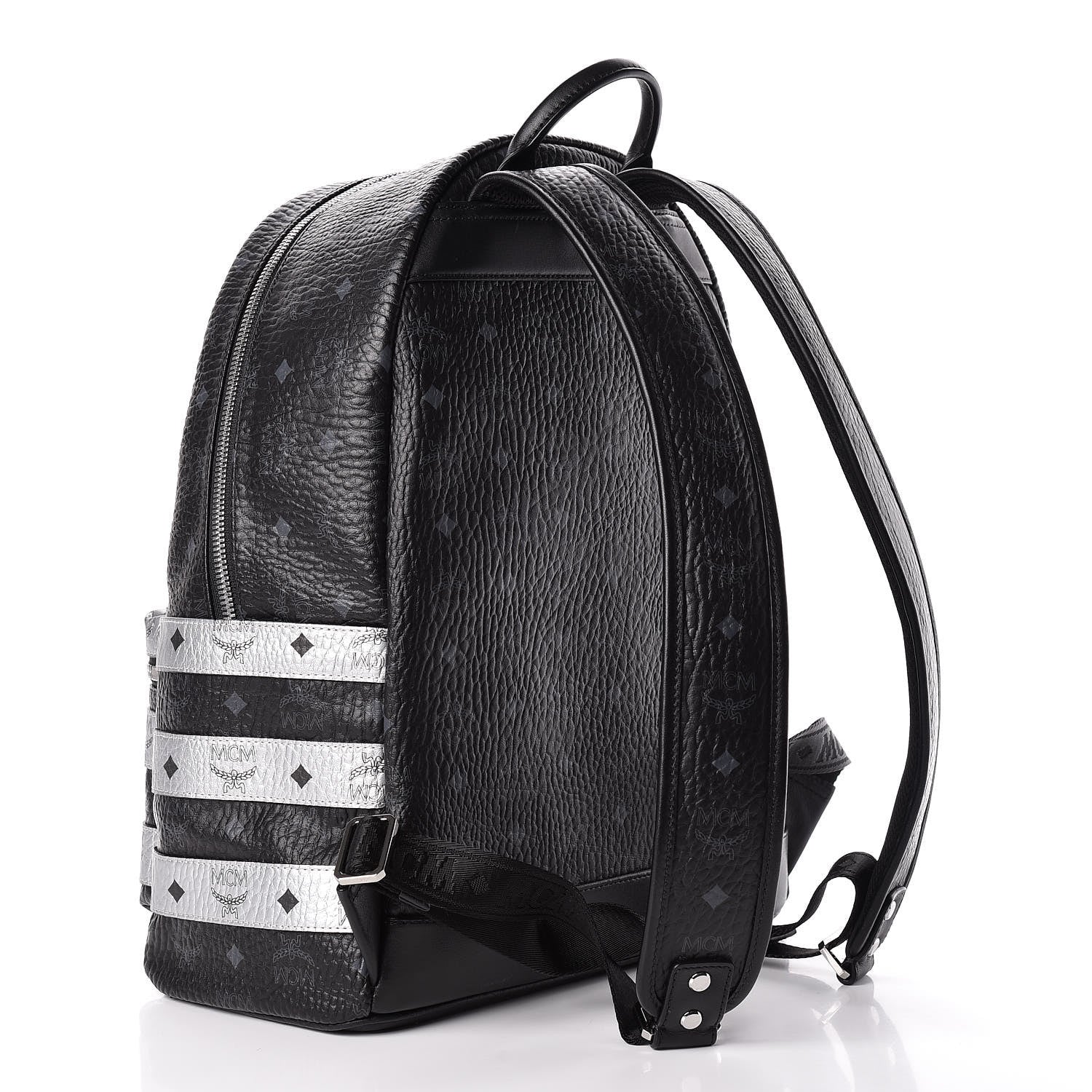 MCM Metallic Visetos Striped Medium Stark Backpack Silver Black 3 of 12