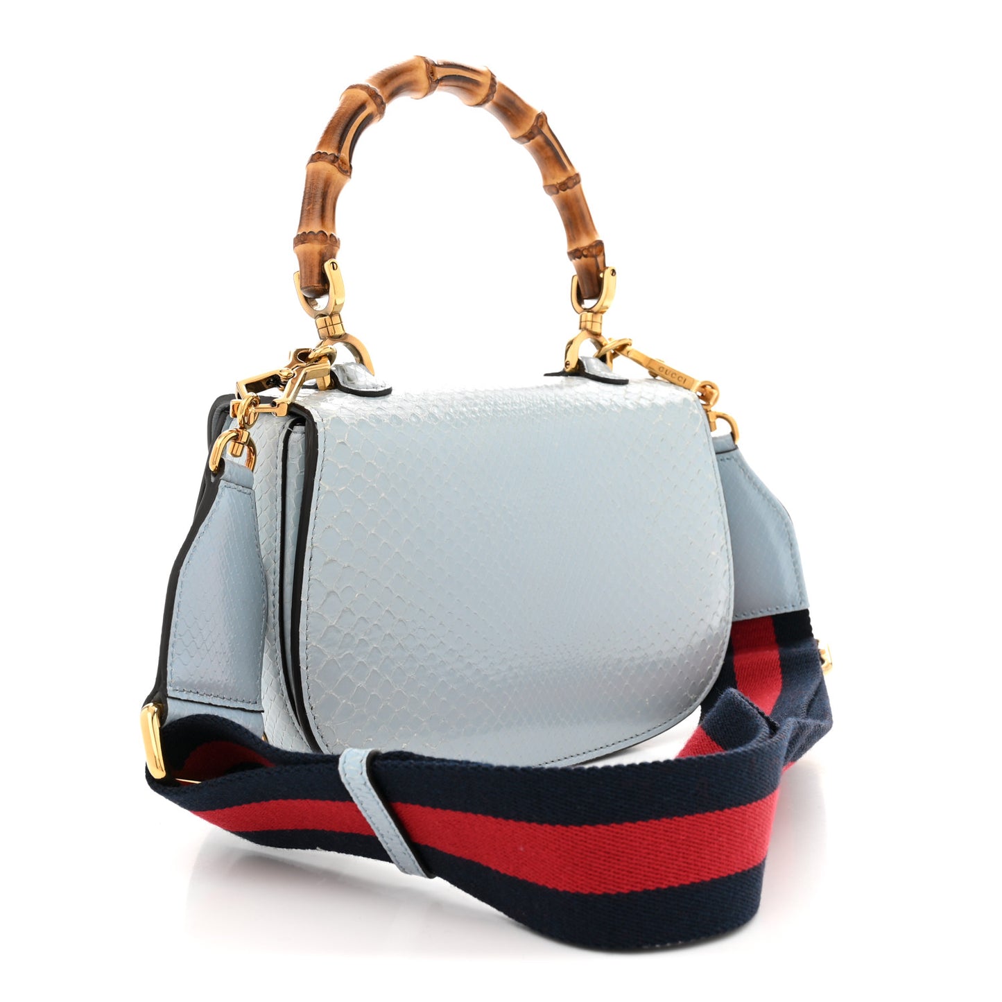 Snakeskin Small Bamboo 1947 Top Handle Bag Light Blue