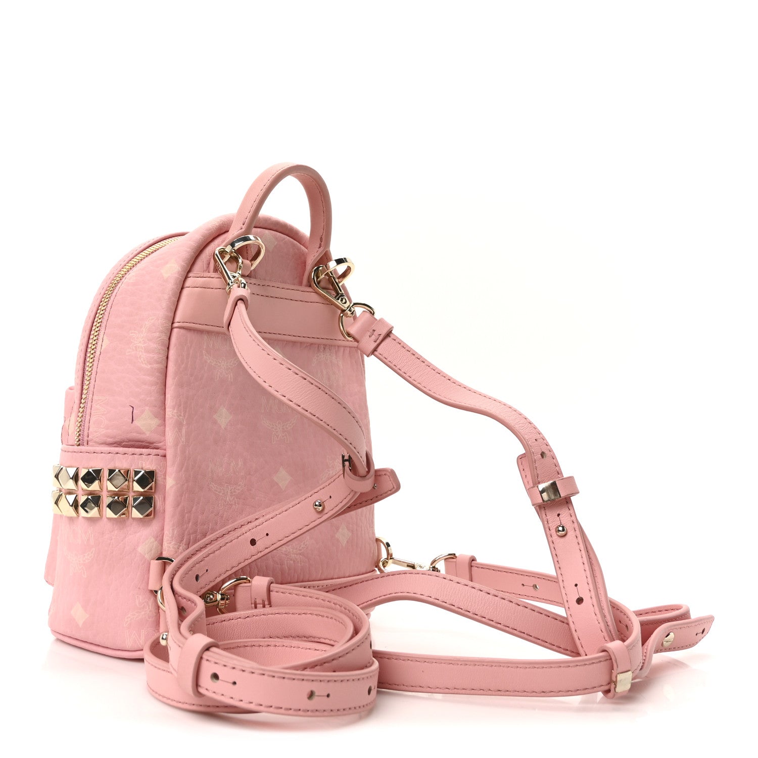 MCM Visetos Side Stud X-Mini Stark Bebe Boo Backpack Soft Pink 3 of 9