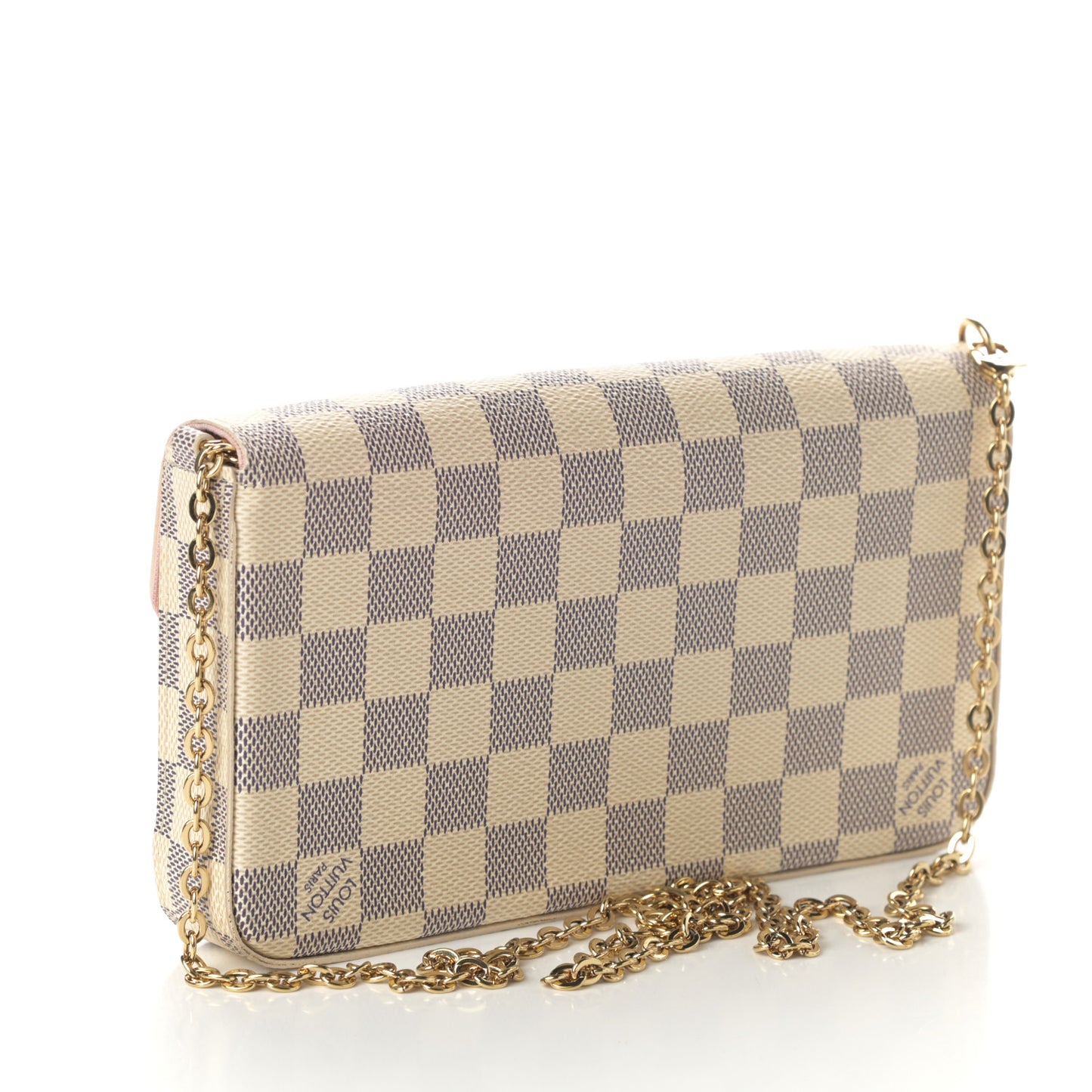 Damier Azur Pochette Felicie Chain Wallet Rose Ballerine