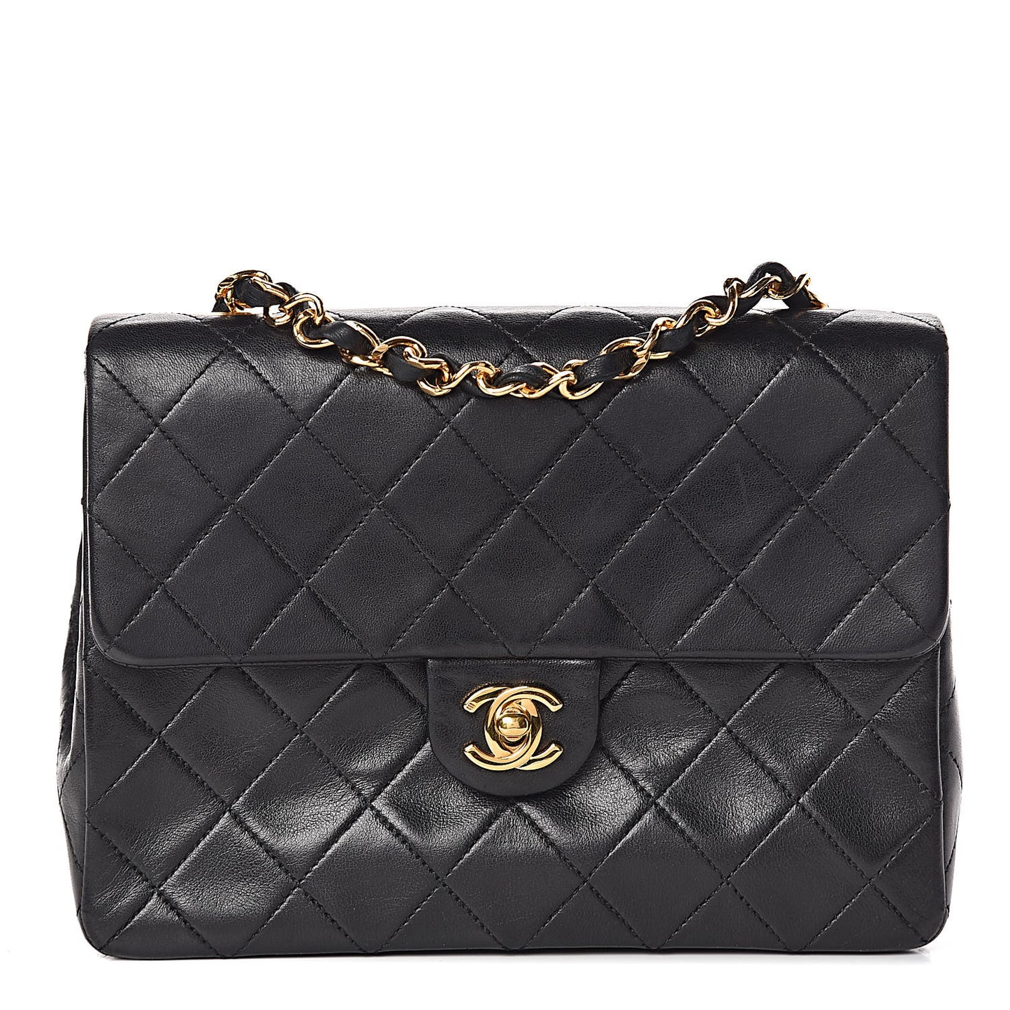 Lambskin Quilted Mini Square Flap Black