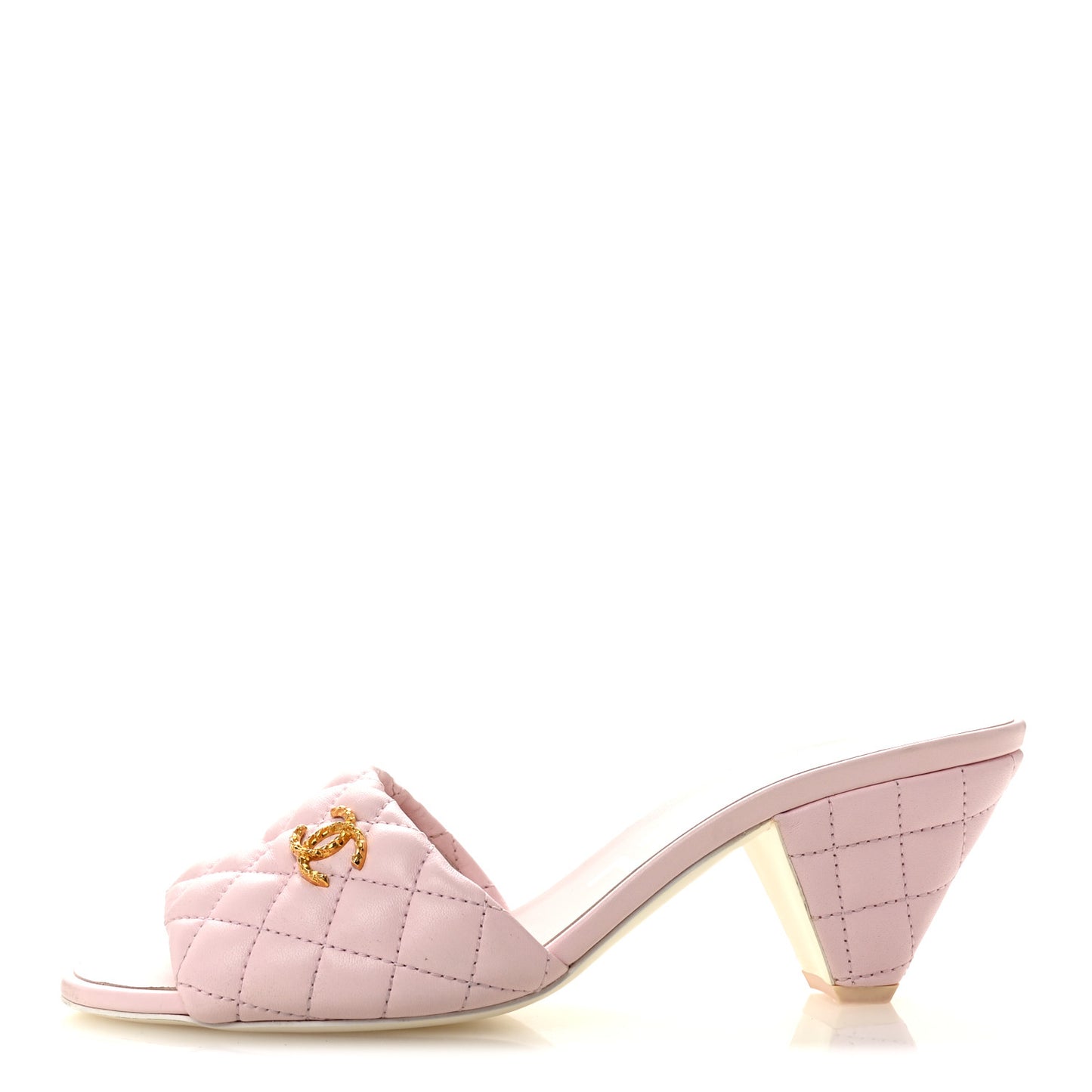 Lambskin Quilted Textured CC Mules 40.5 Light Pink