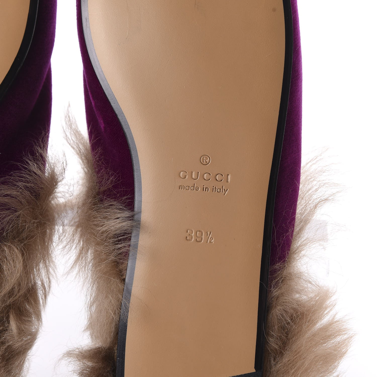 Gucci Velvet Fur Womens Princetown Slippers 39.5 Fucsia Violet Cyclamen Natural 6 of 7