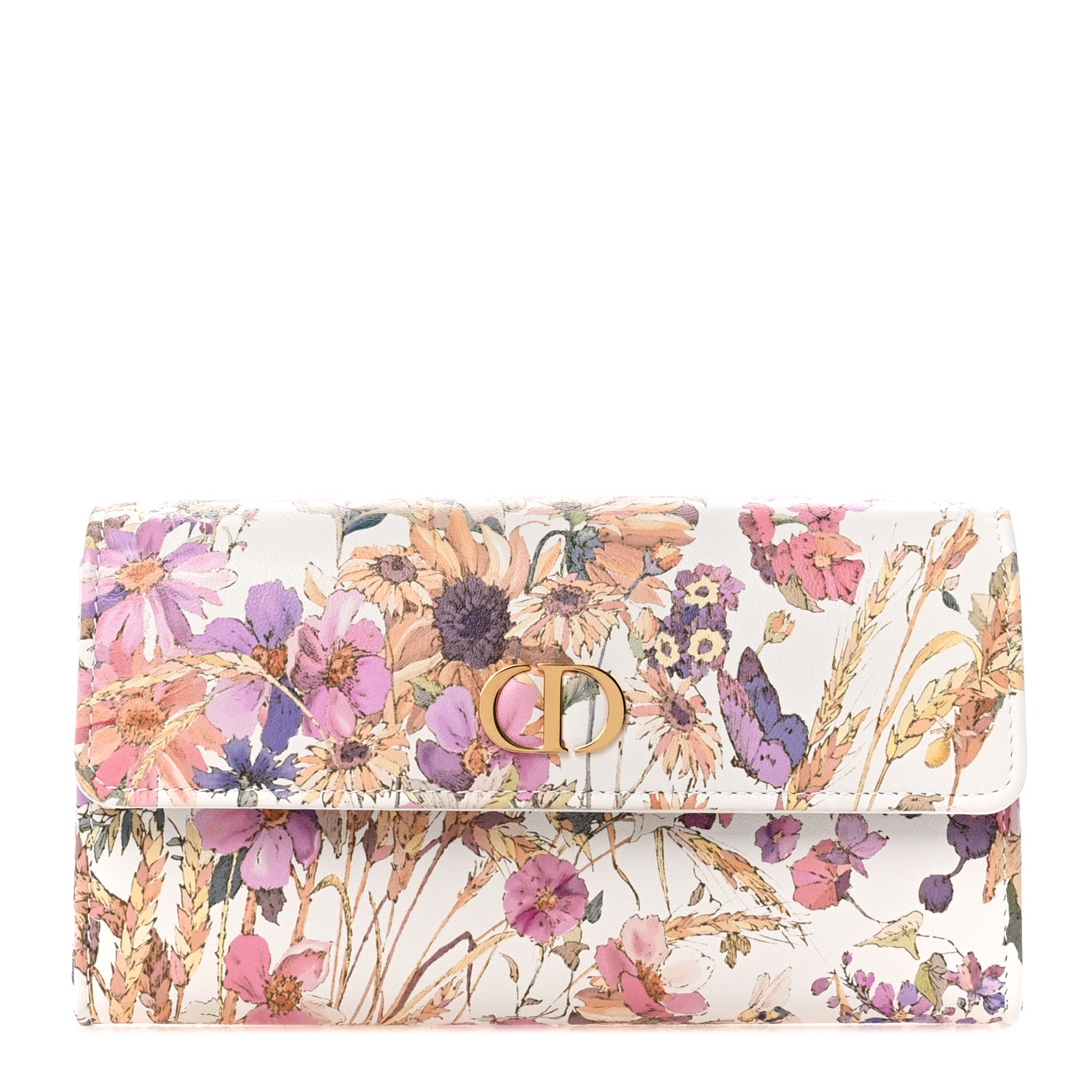 Christian Dior Calfskin Caro Freesia Long Wallet White Multicolor 1 of 9