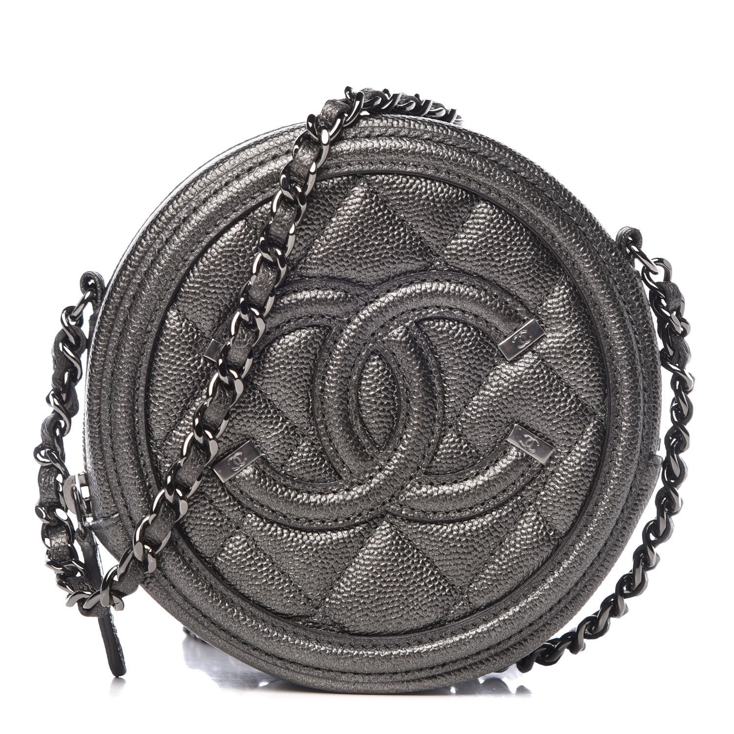 Chanel Metallic Caviar Quilted Round Filigree Crossbody Dark Silver 1 of 7