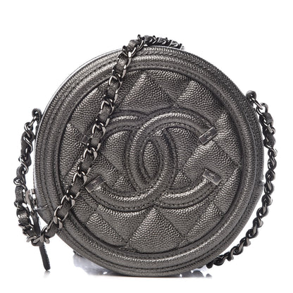 Chanel Metallic Caviar Quilted Round Filigree Crossbody Dark Silver 1 of 7