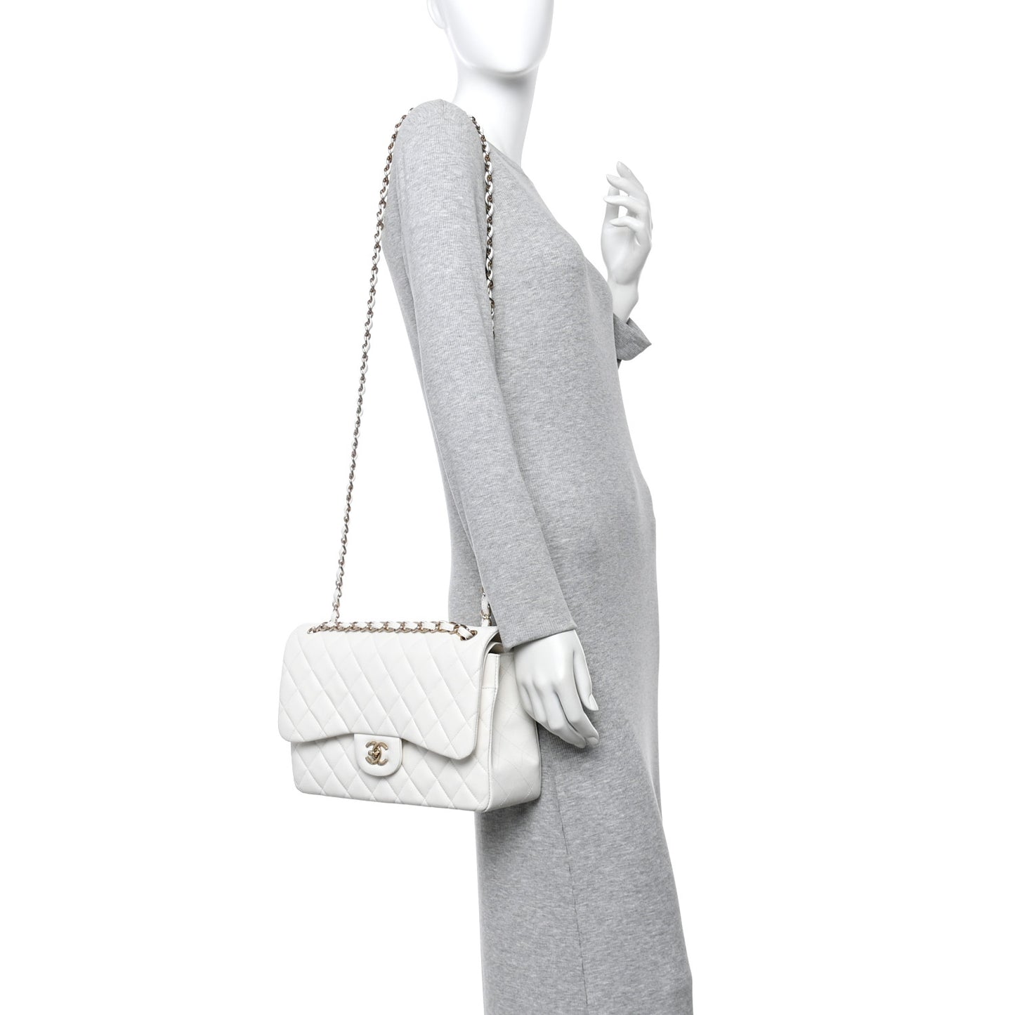 Caviar Quilted Jumbo Double Flap White