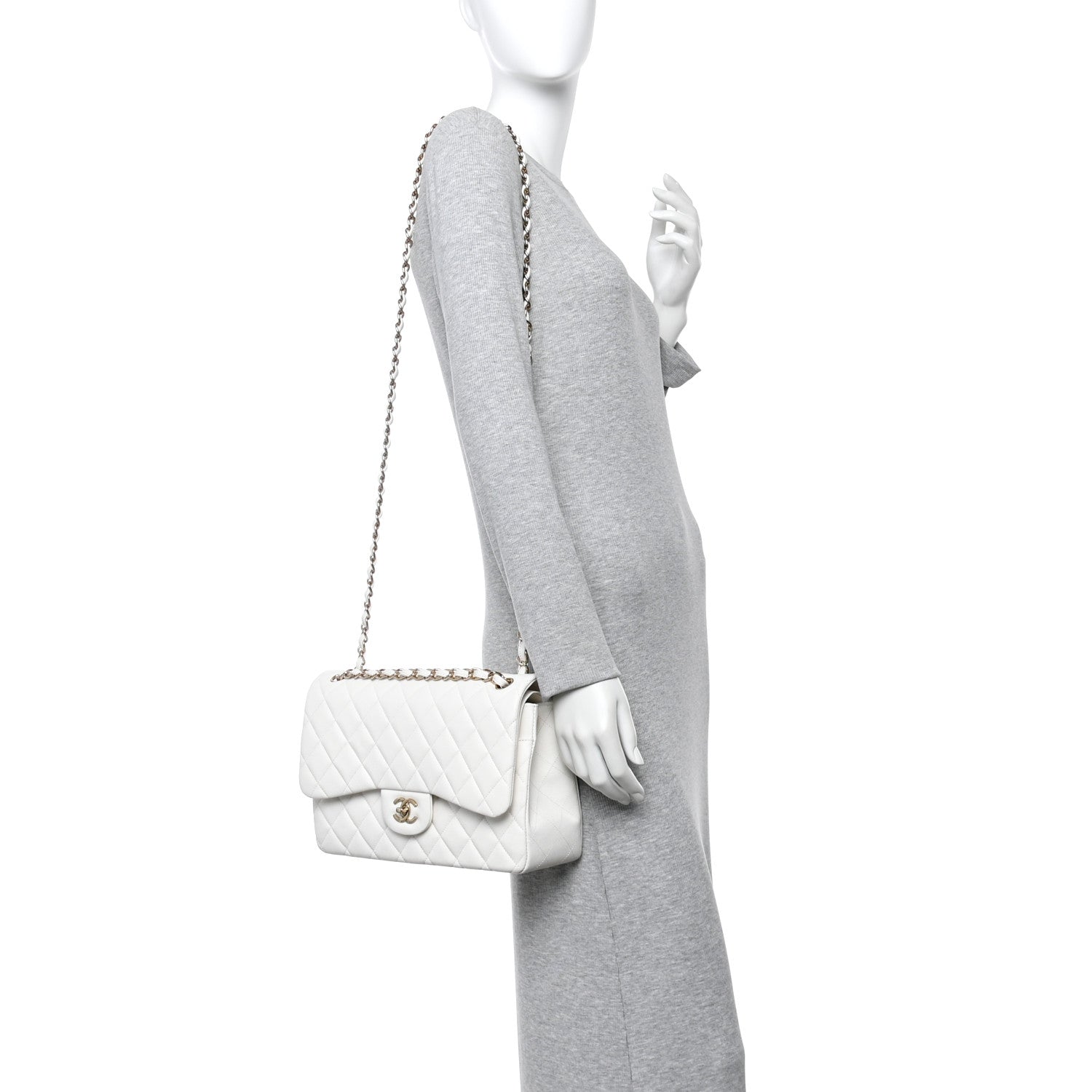 Chanel Caviar Quilted Jumbo Double Flap White 2 of 11