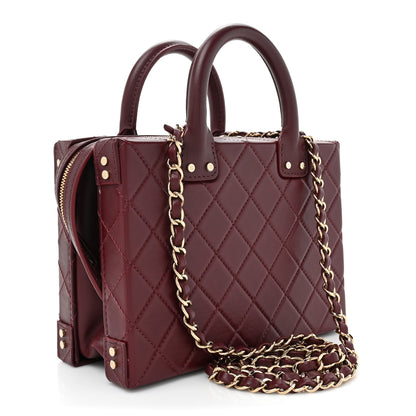 Chanel Calfskin Quilted Studded Square Vanity Case Burgundy 3 of 14