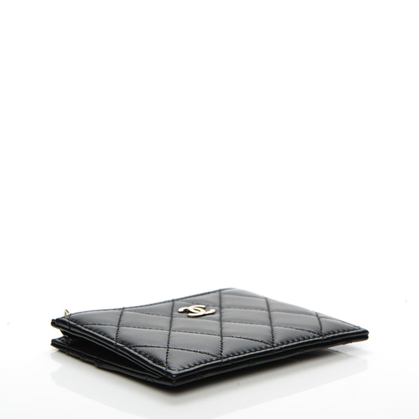 Lambskin Quilted Zip Card Holder Black