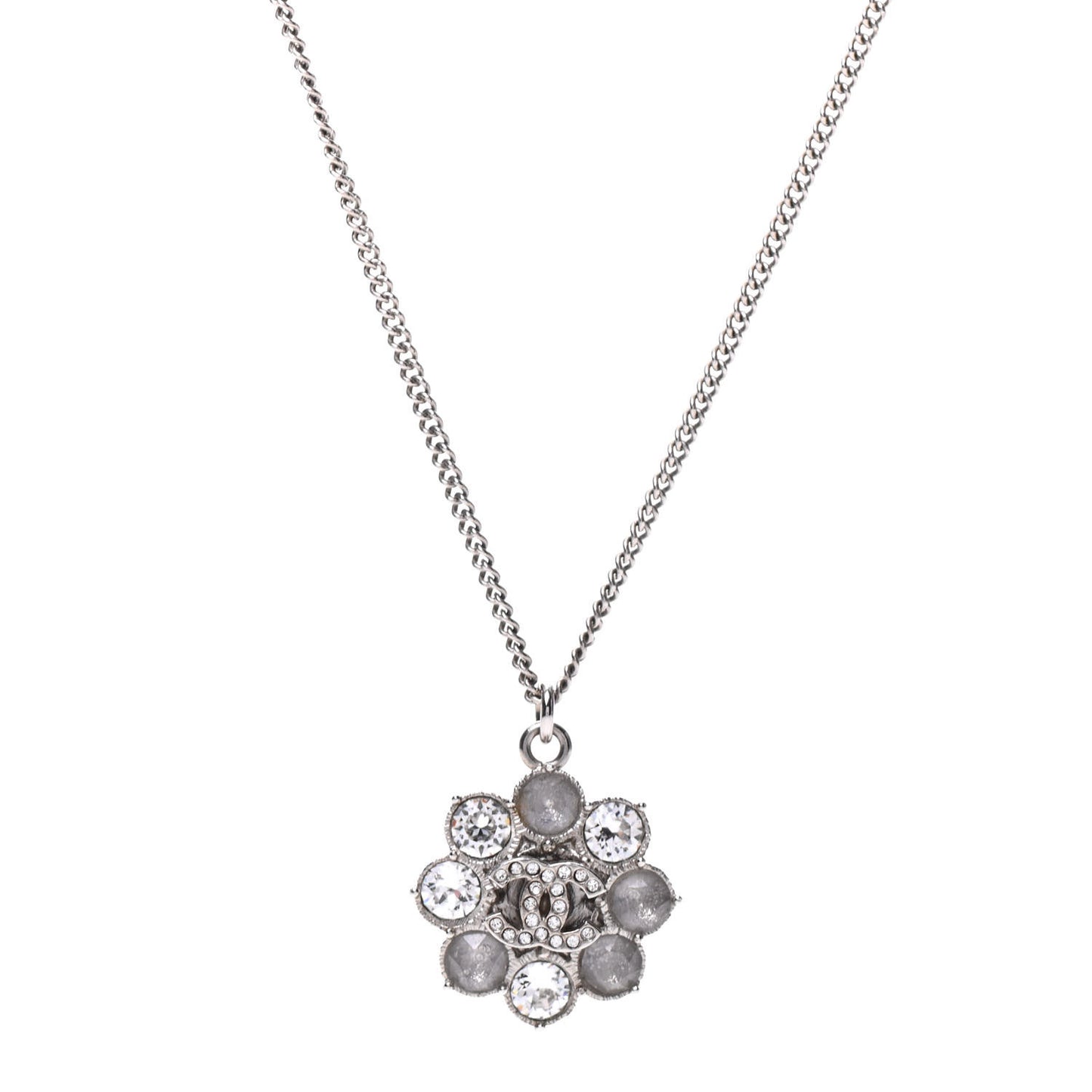 Crystal CC Flower Pendant Necklace Silver