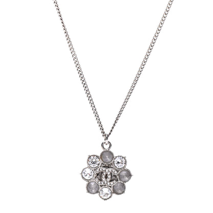 Chanel Crystal CC Flower Pendant Necklace Silver 4 of 6