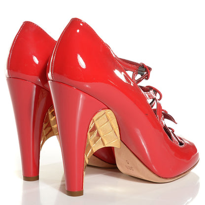 Chanel Patent Calfskin Quilted Pumps 38.5 Red Gold 4 of 7