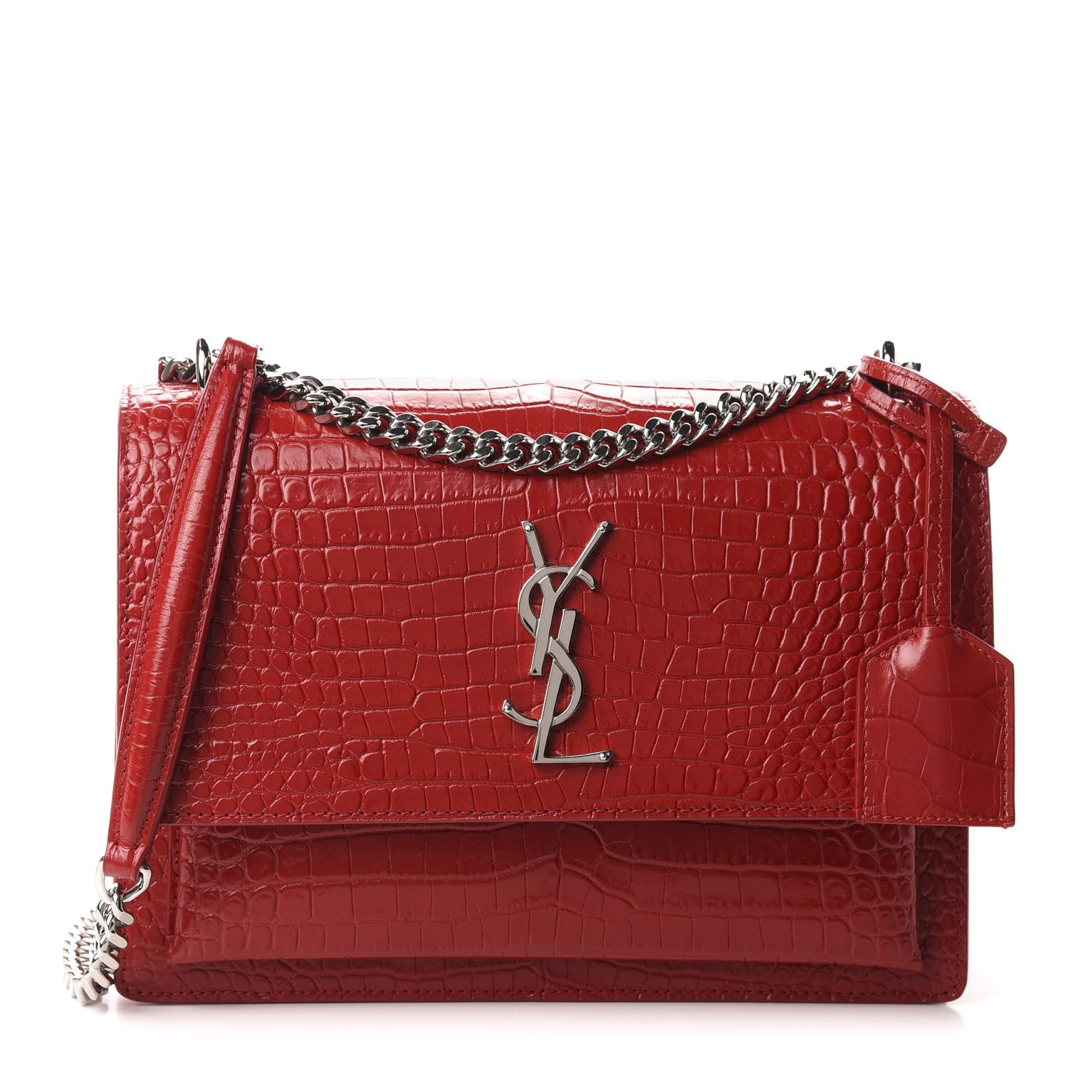 Saint Laurent Calfskin Crocodile Embossed Medium Monogram Sunset Rouge Eros 1 of 10