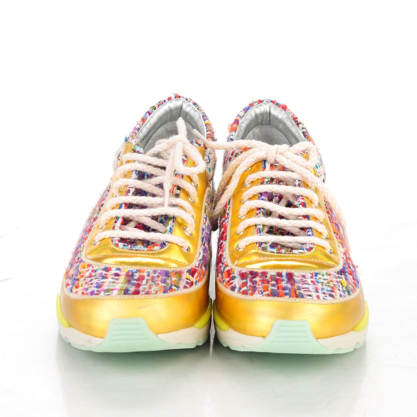 Tweed Lambskin Runway Sneakers 40 Silver Multicolor
