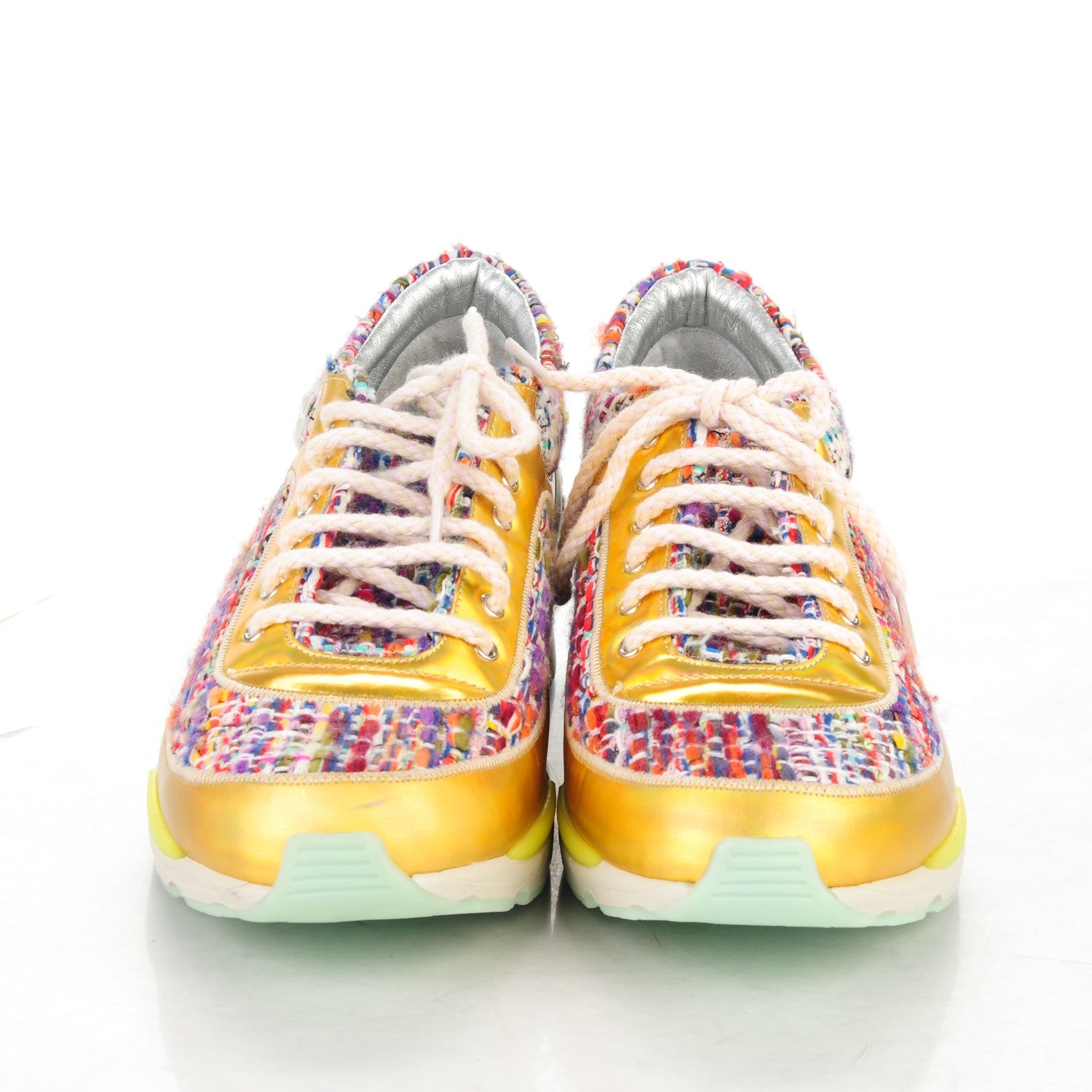 Chanel Tweed Lambskin Runway Sneakers 40 Silver Multicolor 2 of 5