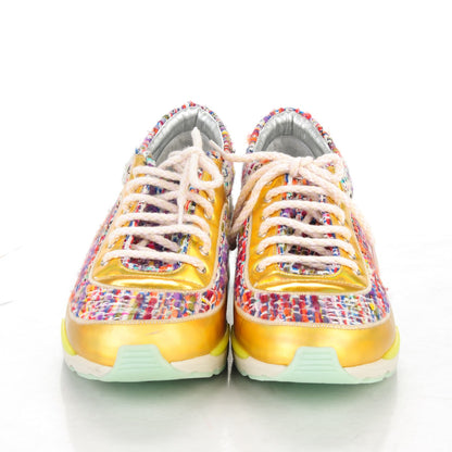 Chanel Tweed Lambskin Runway Sneakers 40 Silver Multicolor 2 of 5