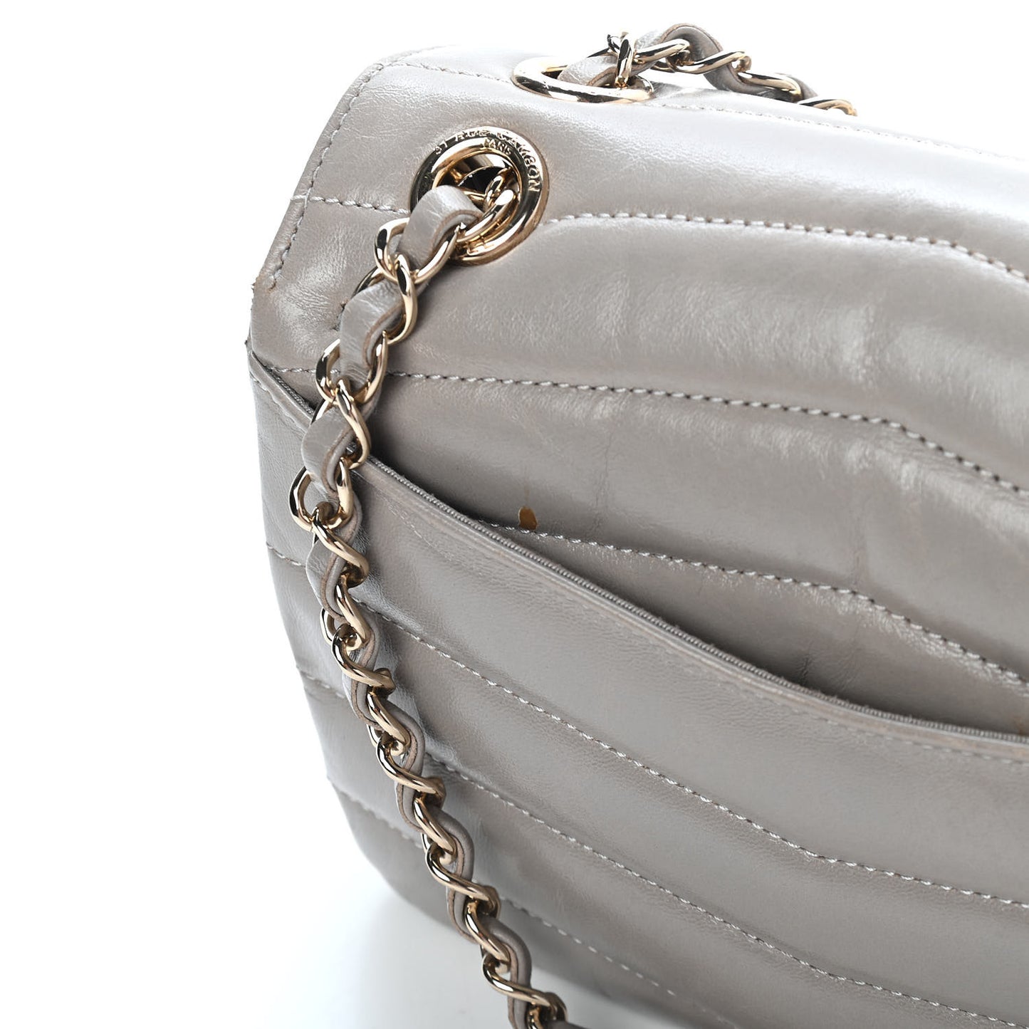 Shiny Lambskin Quilted Small Chevron Miroir Grey