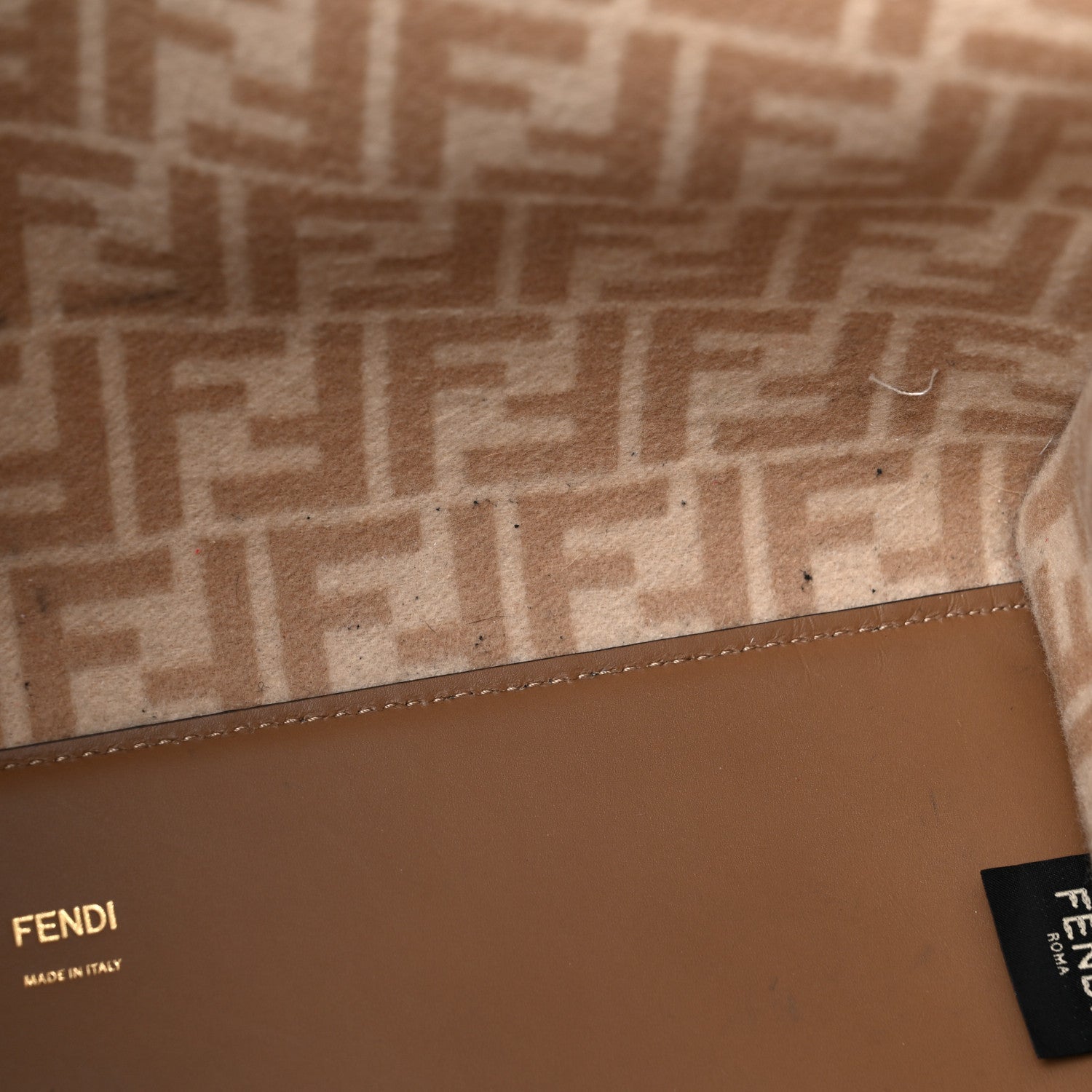 Fendi Flannel Vitello King Wool Plexiglass FF Logo Embroidered Medium Fendi Sunshine Shopper Tote Brown 13 of 20