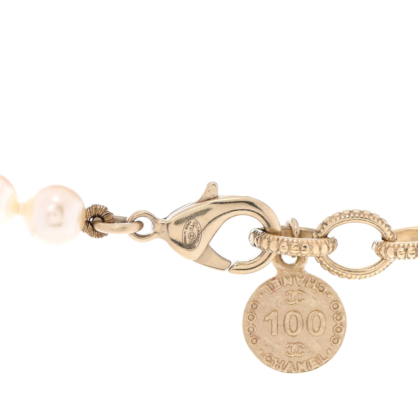 Pearl CC 100th Anniversary Necklace Light Gold