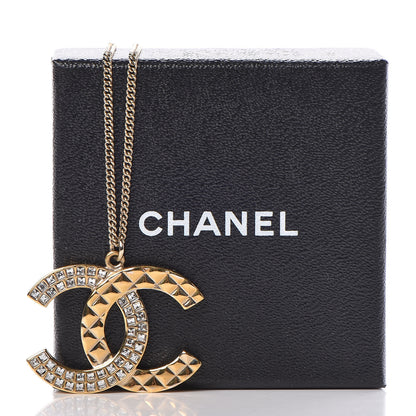 Chanel Baguette Crystal Quilted CC Pendant Necklace Gold 7 of 7