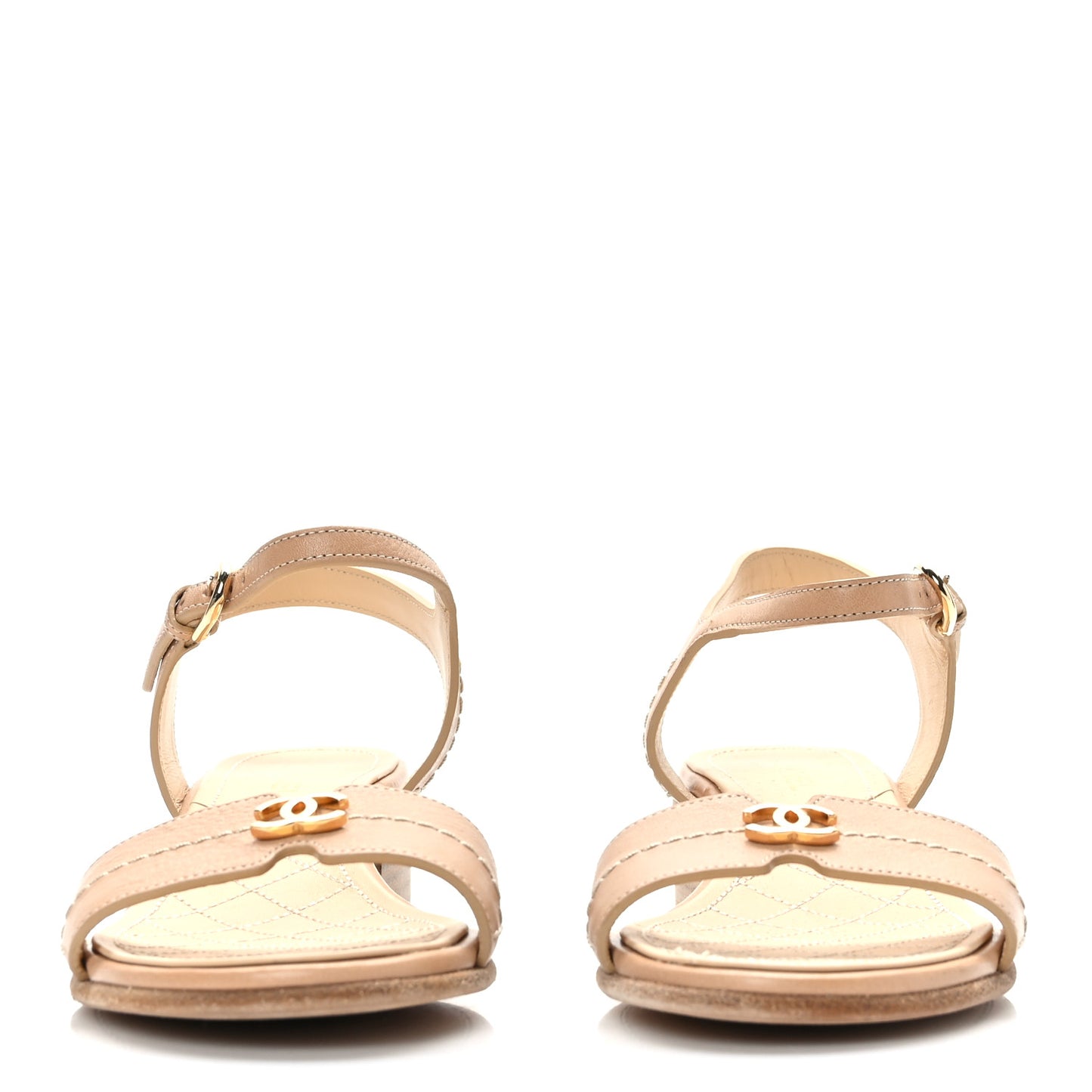 Calfskin CC Ankle Strap Sandals 37 Beige