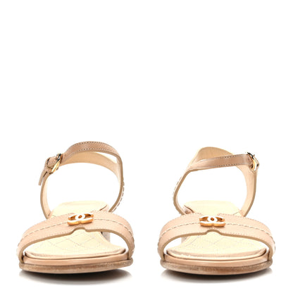 Chanel Calfskin CC Ankle Strap Sandals 37 Beige 2 of 8