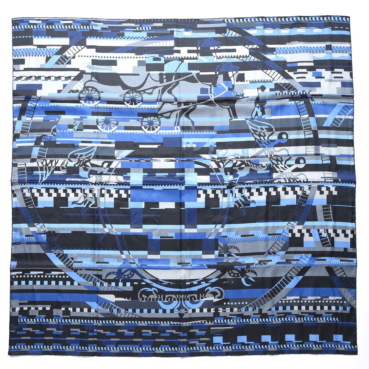Hermes Silk Cotton Glitch Scarf 100 Navy Lake Bleu 1 of 6