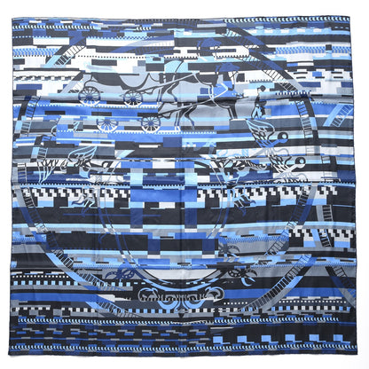 Hermes Silk Cotton Glitch Scarf 100 Navy Lake Bleu 1 of 6