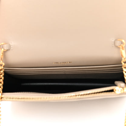 Saint Laurent Grain De Poudre Matelasse Chevron Monogram Envelope Chain Wallet Dark Beige 5 of 8