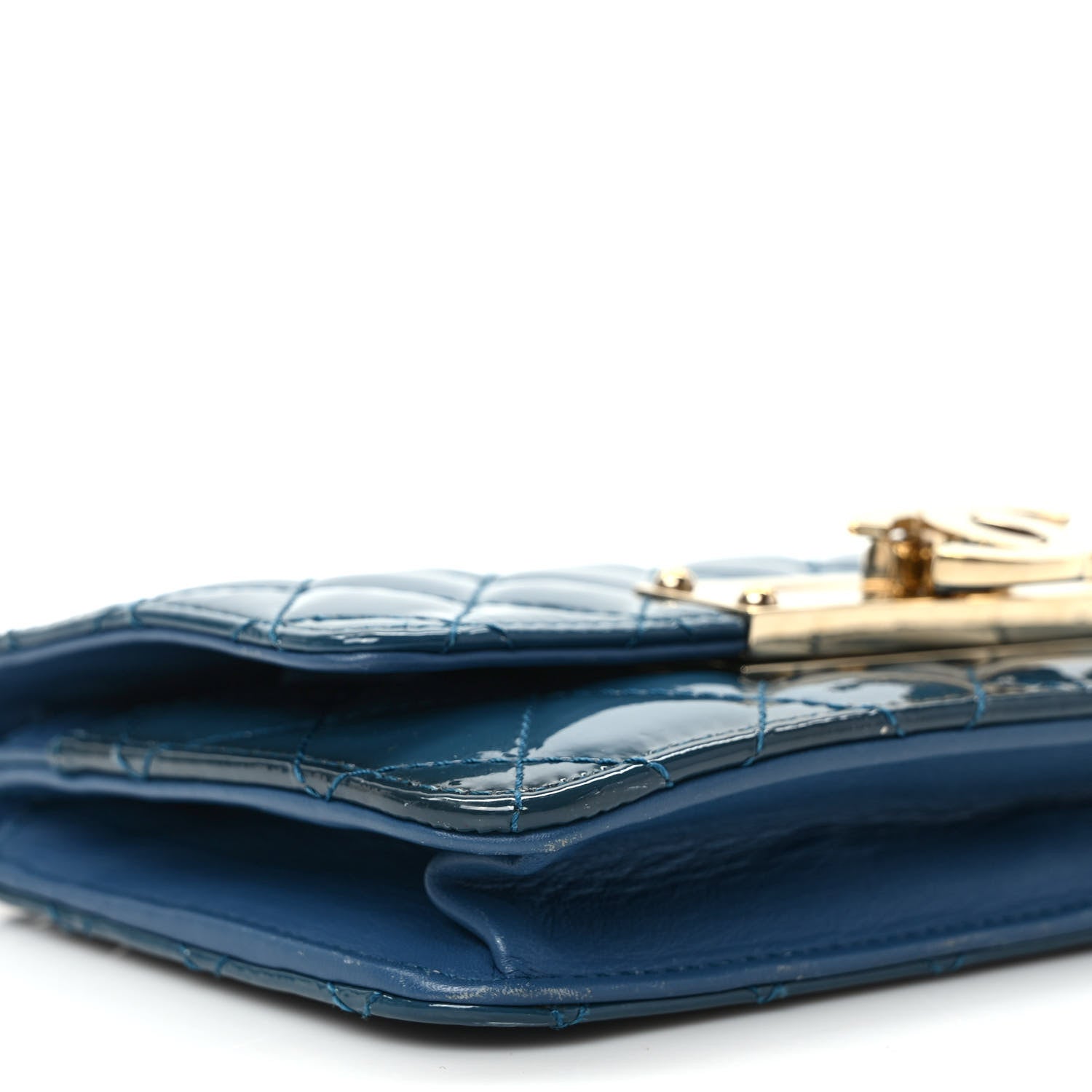 Chanel Patent Quilted Golden Class Wallet on Chain WOC Blue 8 of 9
