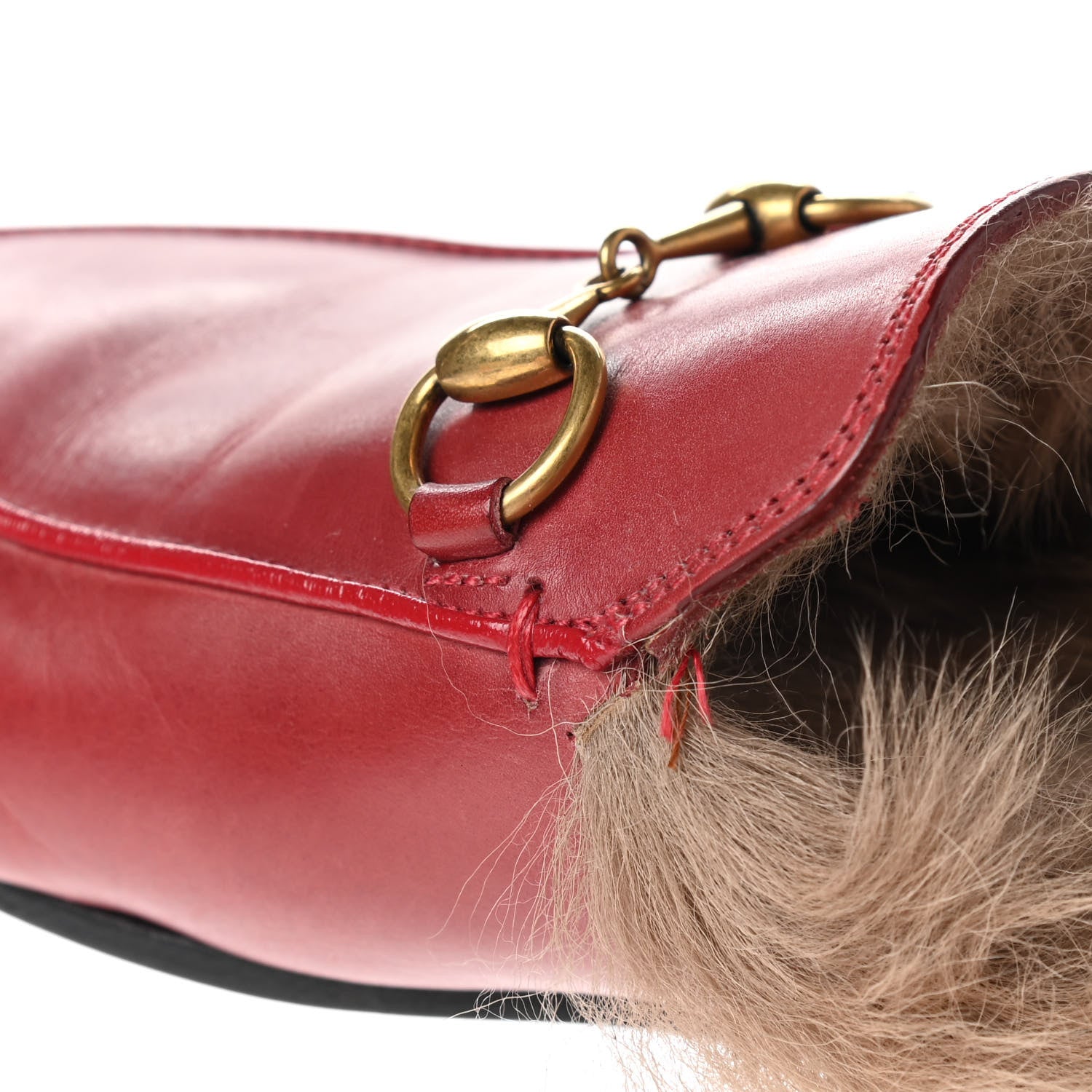 Gucci Betis Glamour Calfskin Fur Womens Princetown Slippers 35.5 Hibiscus Red Naturale 8 of 13