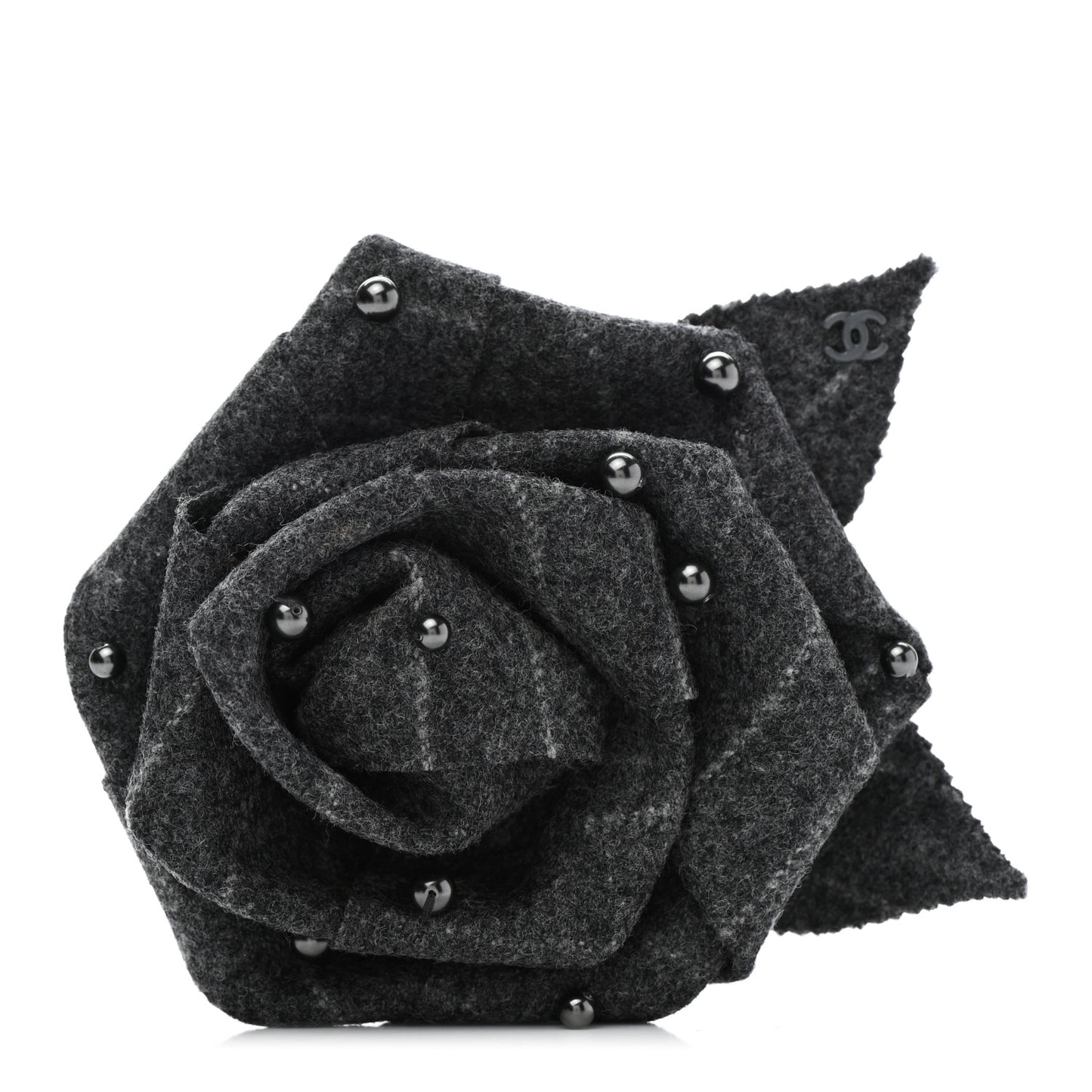 Wool Pearl Camellia Brooch Grey