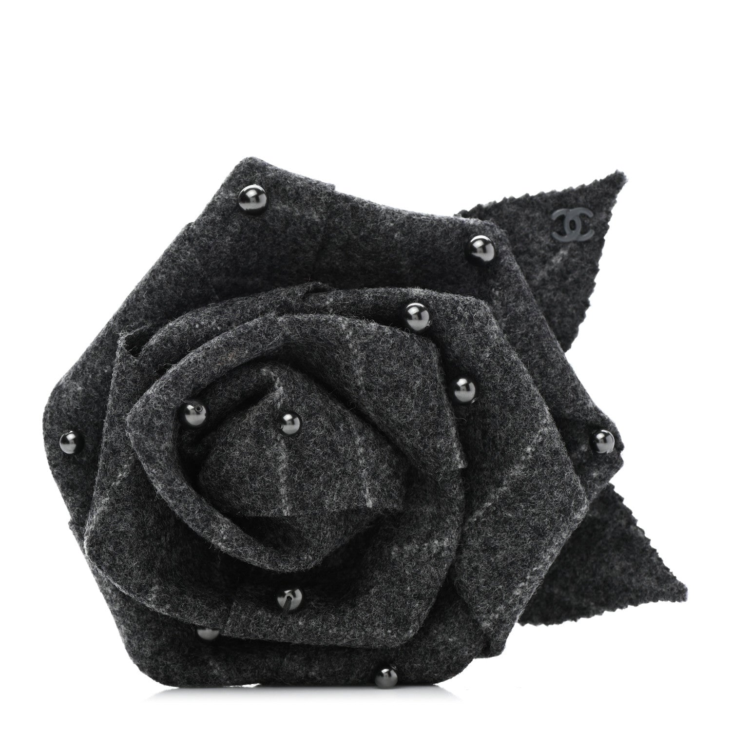Chanel Wool Pearl Camellia Brooch Grey 1 of 5