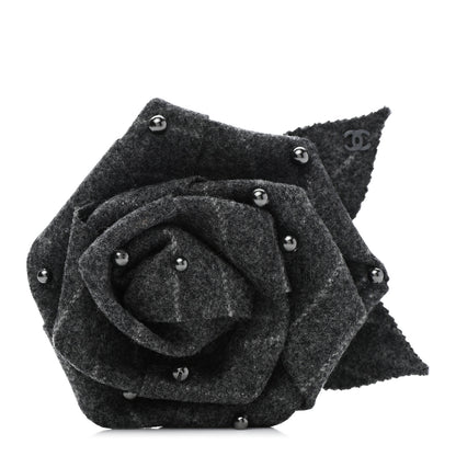 Chanel Wool Pearl Camellia Brooch Grey 1 of 5