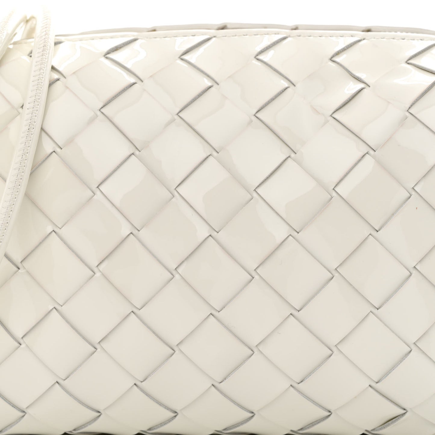 Patent Nappa Intrecciato Mini Loop Camera Bag White