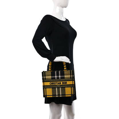 Christian Dior Canvas Embroidered Small Tartan Check Book Tote Yellow Multicolor 2 of 8