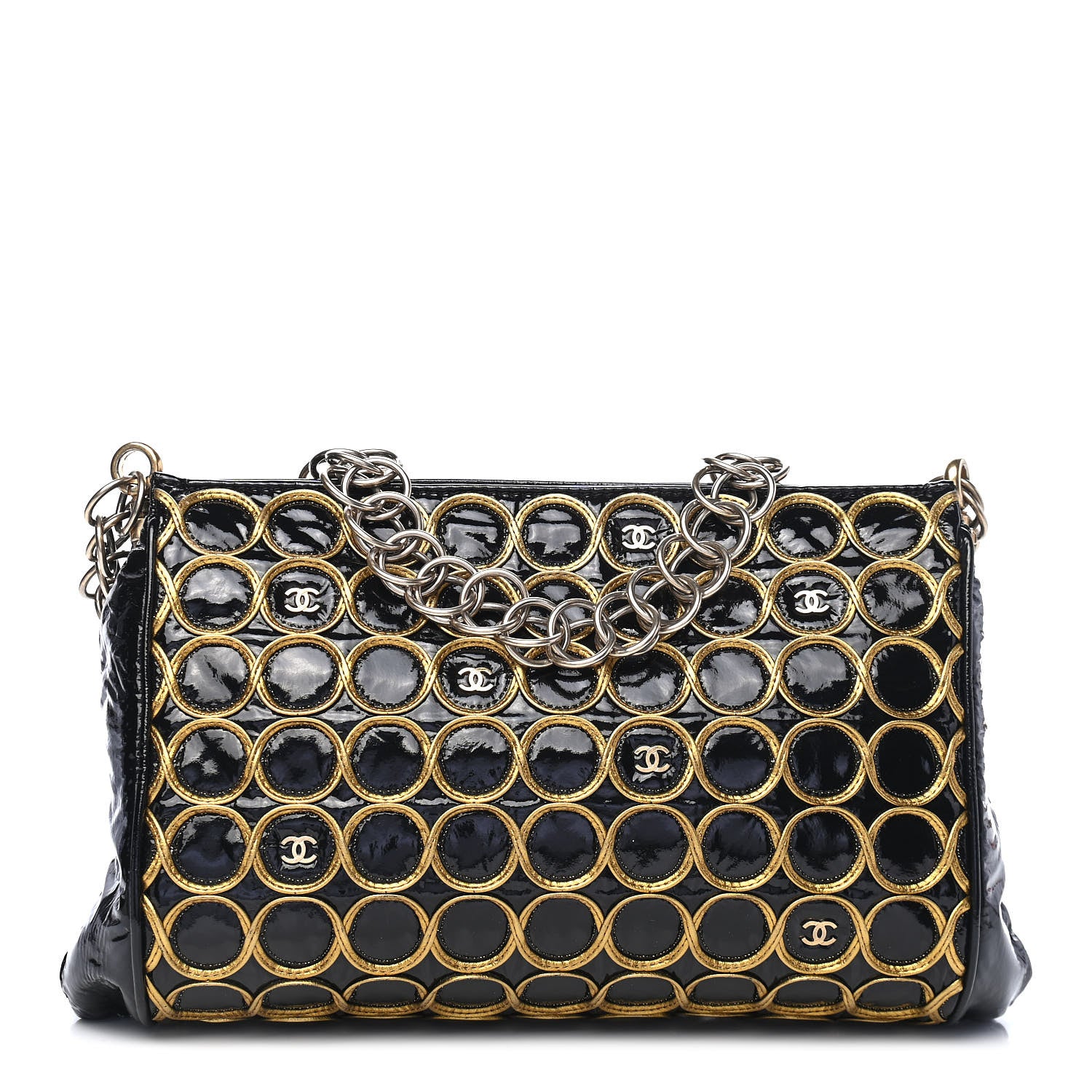 Chanel Patent Embroidered Clutch With Chain Black Gold 1 of 9